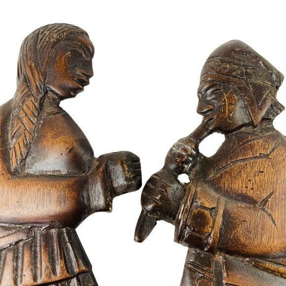 Lot 2 Vintage Hand Carved South American Wood Wall Art Man Woman Playing Music u - Picture 2 of 5